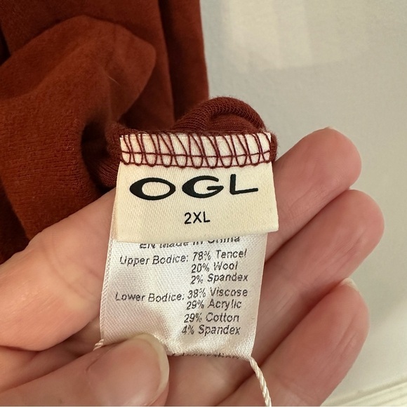 OGL Eco-Mousse Womens Long Sleeve Crewneck Wool Blend Rust Orange Top Sz 2XL NWT - Picture 9 of 11